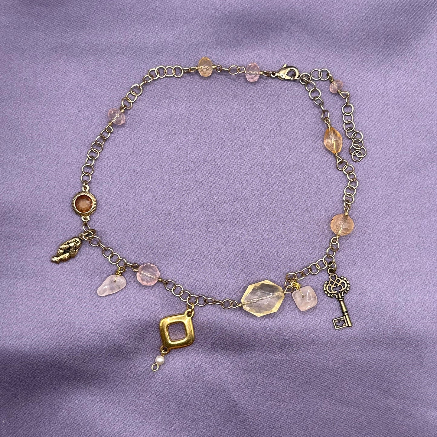 glass bead and charm necklace