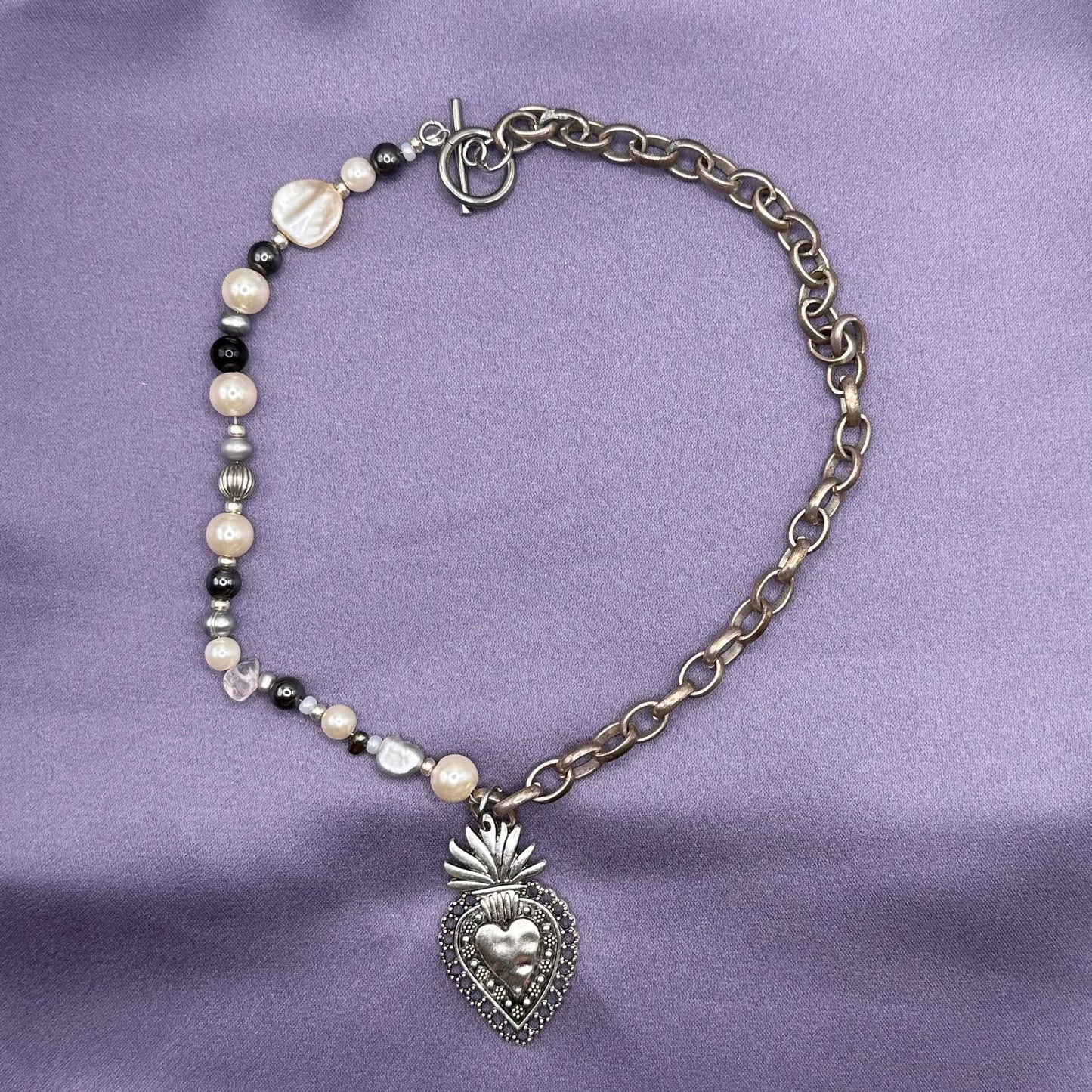 sacred heart half chain necklace