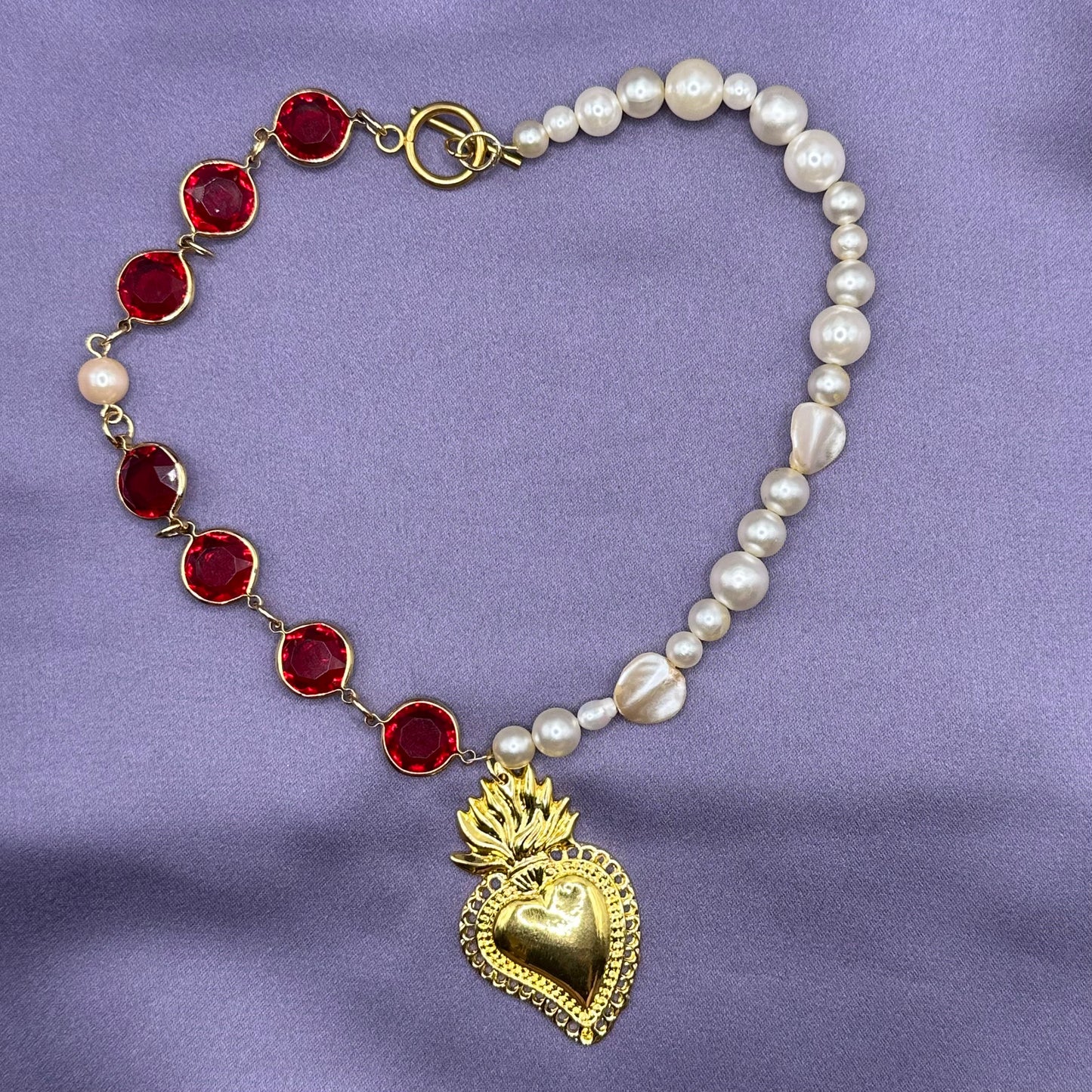 gold sacred heart half chain necklace
