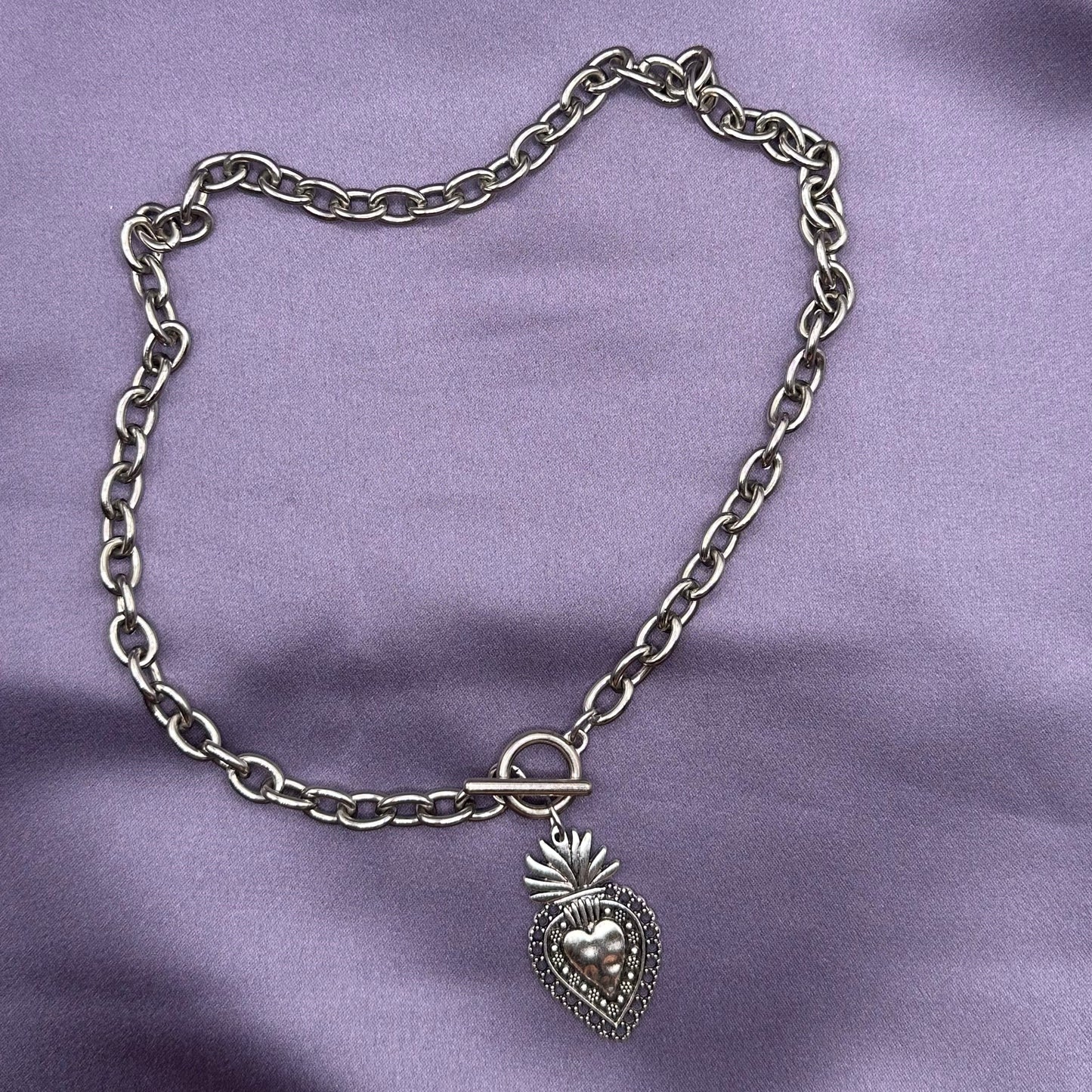 silver chain sacred heart necklace