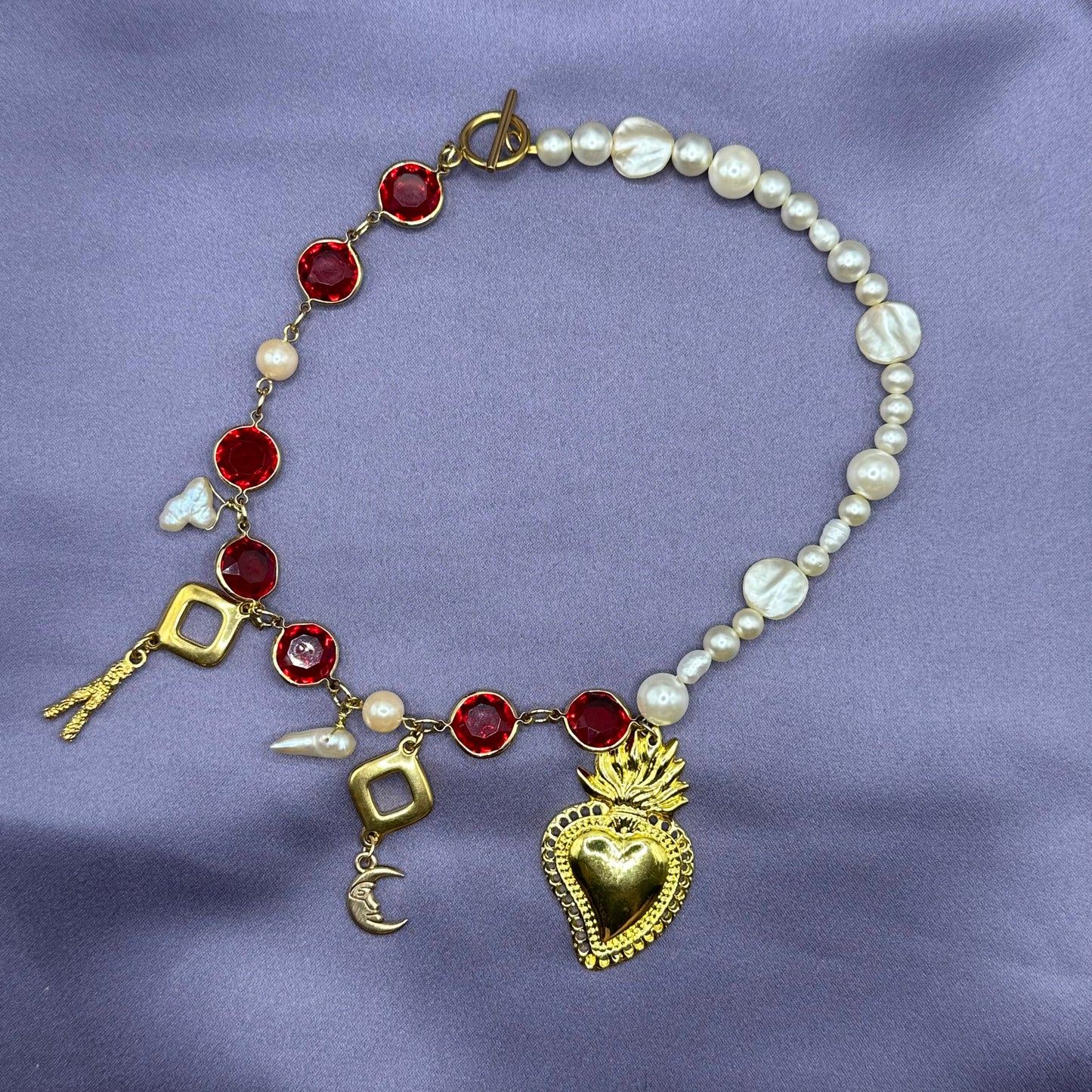 red and gold sacred heart necklace