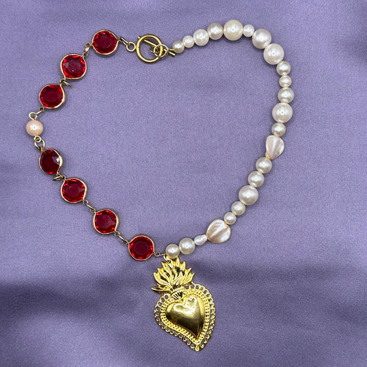 gold sacred heart half chain necklace