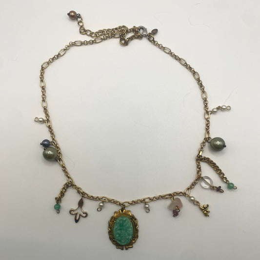 green and gold charm necklace