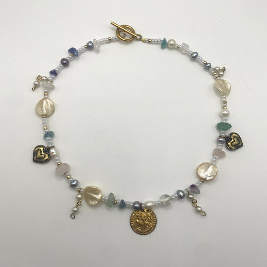 glass beaded charm necklace